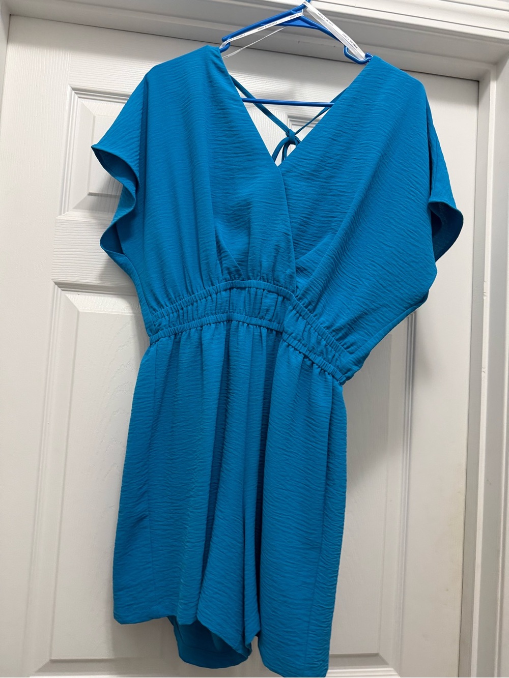 Emma & Michele Teal Blue V-Neck Short Sleeve Romper
